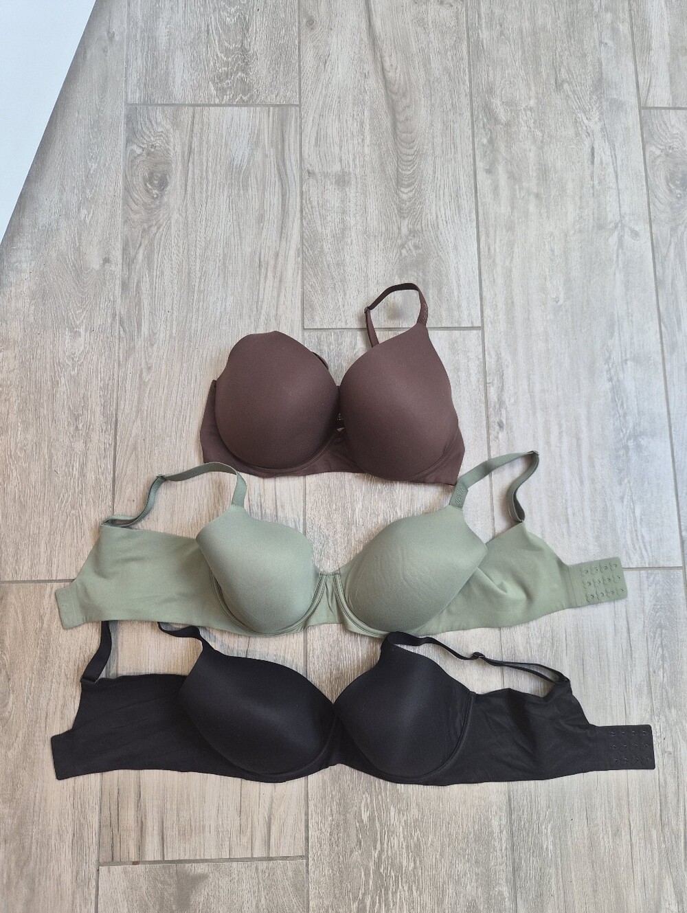 Aerie Everyday Smooth T-Shirt Bra - Black, Olive Green & Brown 36DD Set Of 3